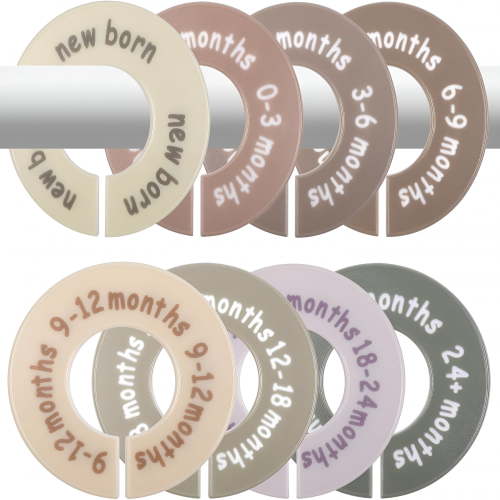 XIBUFE 2026 New 8 Pcs Baby Closet Dividers for Clothes, Round Baby Clothes Organizer, Baby Closet Organizer with Clear Size Labels, Fits Most Rods