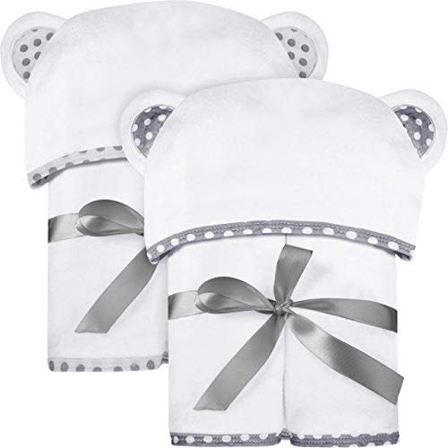 Set of 2 Bamboo Hooded Baby Towels – Luxurious, Large and Super Absorbent – 30 x 30 Inch – Soft and Suitable for Infants, Toddlers and Kids – 400 GSM (White)