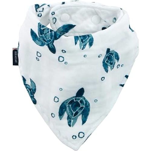 Bebe au Lait Oh So Soft Muslin Baby Bandana Bib, 4-Layer Muslin Design, Stylish Pattern - Sea Turtles