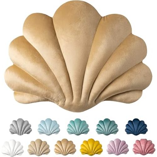 Ashler 3D Throw Pillows Shell Shaped Accent Throw Pillow, Soft Velvet Insert Included Cushion for Couch Bed Living Room, Pack of 1, Light Brown, 14 X 11 inches