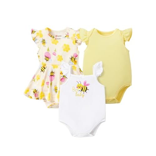 PATPAT Baby Girl Bodysuits 3-Pack - Soft Bamboo Viscose Summer Outfits for Newborn Infant and Toddler