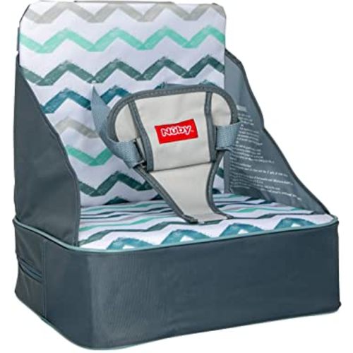 Nuby Easy Go Booster Seat - Travel Booster Seat for Babies and Toddlers - Holds Up to 35 Pounds - 9+ Months - Gray Chevron