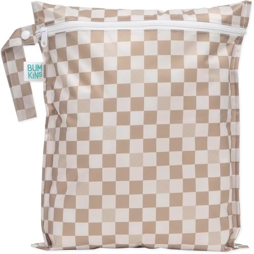 Bumkins Waterproof Wet Dry Bag for Baby, Travel, Swim Suit, Cloth Diapers, Pump Parts, Pool, Gym Clothes, Toiletry, Strap to Stroller, Daycare, Zip Reusable Bag, Wetdry Packing Pouch - Wet Bag - C2 Sand Check