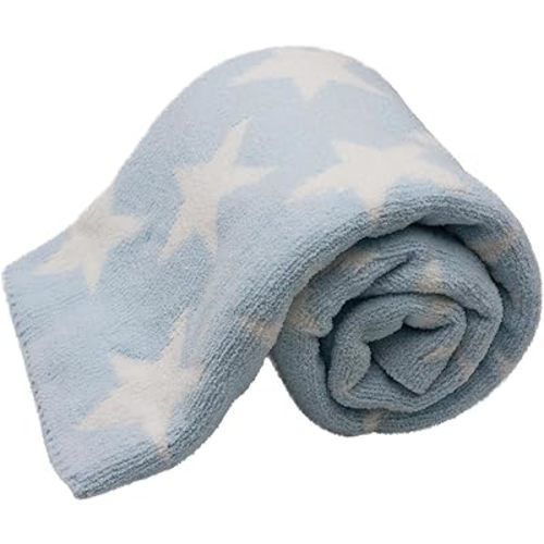 Chenille Baby Blanket for Boys & Girls, Soft Plush Toddler Blanket, 40x30 Inches (Blue Stars)
