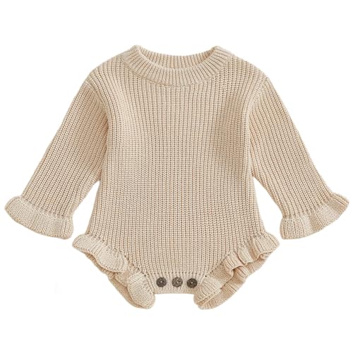 Mubineo Baby Girl Fall Winter Clothes Basic Plain Cute Sweater Romper Outfit Pullover Ruffle Long Sleeve Newborn Outfits