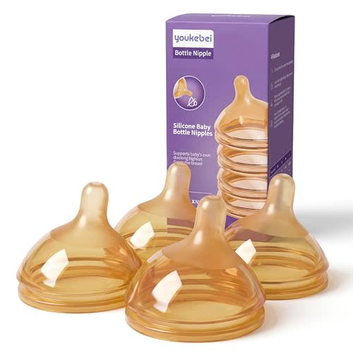 Silicone Bottle Nipple, Anti Colic Nipples for Baby, Natural Flow Baby Bottle Silicone Nipple,Medium Flow (M), 3+ Months, 4 Counts (Pack of 1