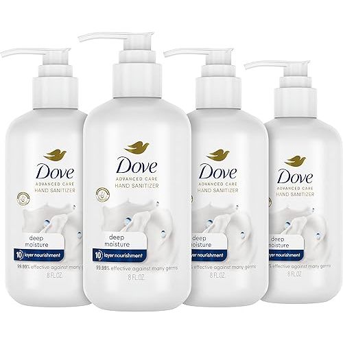 Dove Advanced Care Hand Sanitizer Deep Moisture Pack of 4 for Soft, Smooth Skin 99.99% Effective Against Many Germs, 8 oz