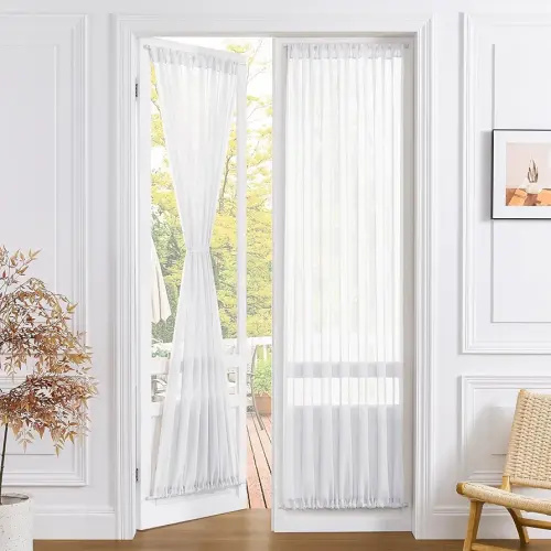 Tollpiz Sheer Door Curtains Closet Linen Textured Curtains Sheer Doorway Light Filtering Voile French Doors Rod Pocket Curtain Patio Glass Door, 25 x 72 inches Long, White, 1 Panel