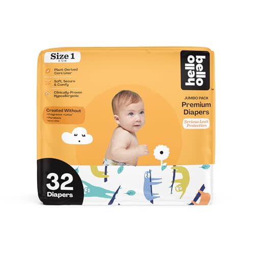 Hello Bello Premium Baby Diapers Size 1, 32 Count of Disposable, Extra-Absorbent, Hypoallergenic Baby Diapers with Snug and Comfort Fit, Sleepy Sloth
