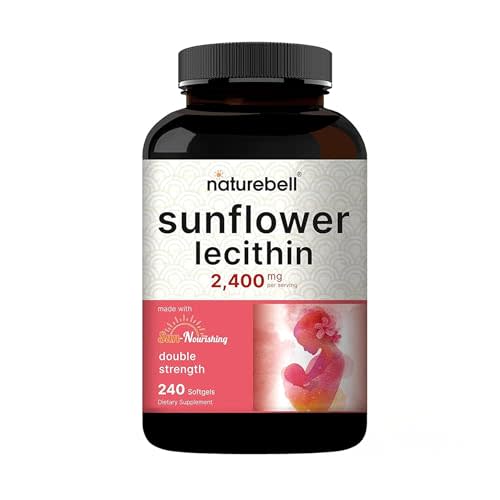 NatureBell Sunflower Lecithin - 240 Softgels - 2,400mg Cold Pressed Sunflower Lecithin - with Naturally Occurring Phosphatidyl Choline - for Lactation & Normal Milk Flow Support*