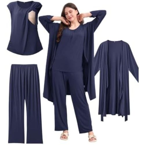 3 PCS Nursing Pajamas Robe Set Maternity Postpartum Pjs Hospital