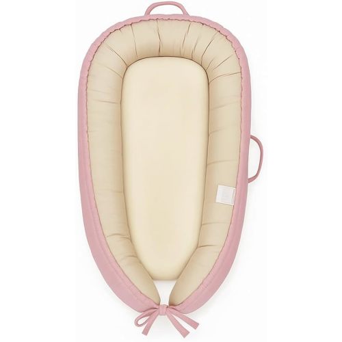 Baby Lounger, Baby Nest Cover for Baby, Reversible & Breathable Cotton, Adjustable Baby Floor Seat for Tummy Time, Portable Infant Lounger, Essentials for Newborns (Pink)