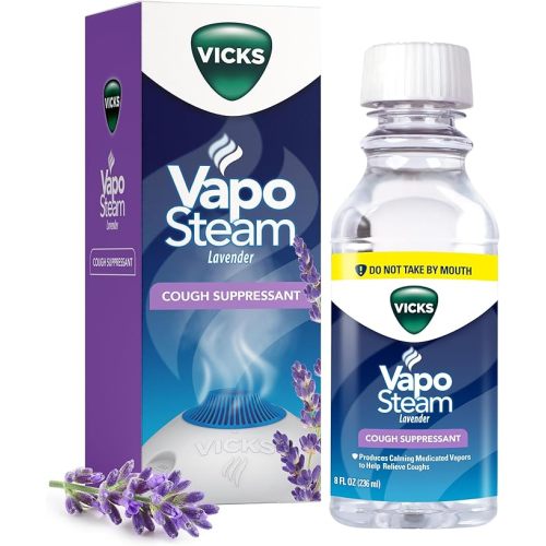 Vicks VapoSteam Lavender, Medicated Liquid Camphor Cough Suppressant, Vapor Steam Helps with Cough Relief, Relaxation, and Comfortable Sleep, Compatible Humidifiers & Vaporizers, 8 Oz