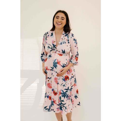 Lila Labor & Postpartum Gown in Blush Floral