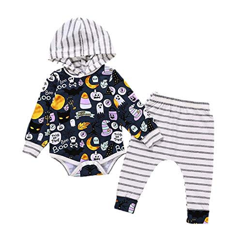 Baby Halloween Clothes Baby Boy Girl Pumpkin Hoodie Romper Striped Pants Outfits