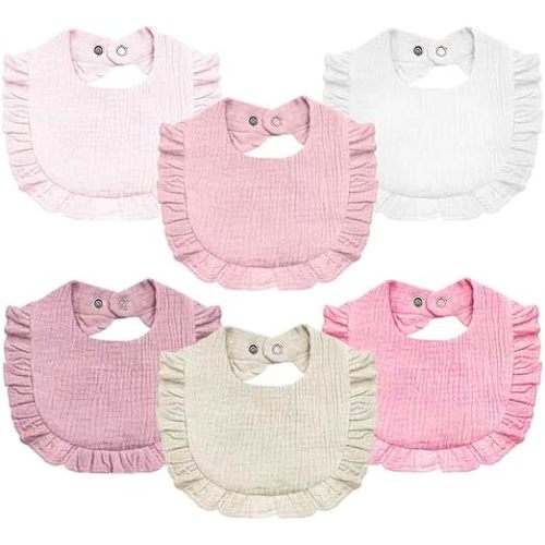 Baby Muslin Bibs,6 Pcs Drool Bandana Bibs for Baby Girl