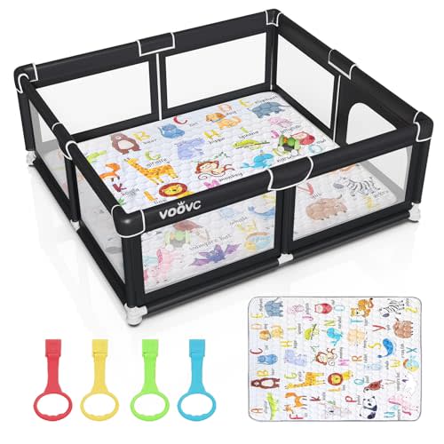 Baby Playpen with Mat Safety Gate for Toddlers Large 71x60in Black | Fence for babies and toddlers, Play pen, Premium, Indoor & outdoor activity center, Tear-resistant mesh, Anti-slip suckers