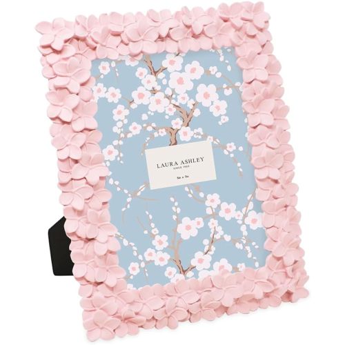 Laura Ashley 5x7 Pink Flower Textured Hand-Crafted Resin Picture Frame with Easel & Hook for Tabletop & Wall Display, Decorative Floral Design Home Décor, Photo Gallery, Art, More (5x7, Pink)