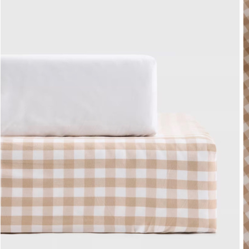 Organic Percale Gingham Crib Sheet 2-Pack in Blue Fog