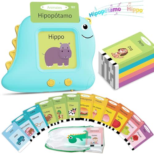 Alotwan Bilingual Talking Flash Cards Spanish/English, Learning Sensory Toys for Autistic Children, 224 Sight Words Español Speech Therapy Kids Toys Beginner, Birthday Gift for Little Boys and Girls