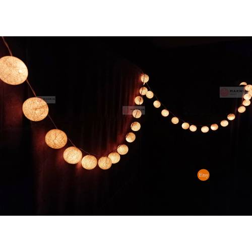 White String Lights Cotton Balls Fairy Lights Bedroom Home Decor Living Room Wall Hanging Lights Wedding Decor Dorm Lights Battery & Plug