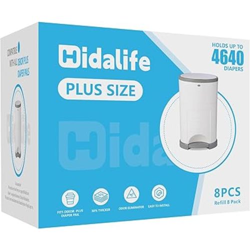 HIDALIFE Refills Compatible with Dekor Plus Diaper Pails, Disposable Diaper Trash Bags, Extra Thick Diaper Pail Refill Liners, Hold Up to 4640 Diapers (8 Pack)