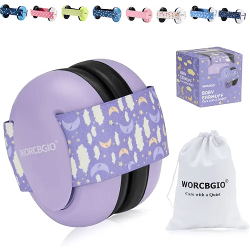 Infant Ear Protection Noise Cancelling Baby Ear Muffs, Toddler Hearing Protection with Adjustable Elastic Headband (Moon,Purple
