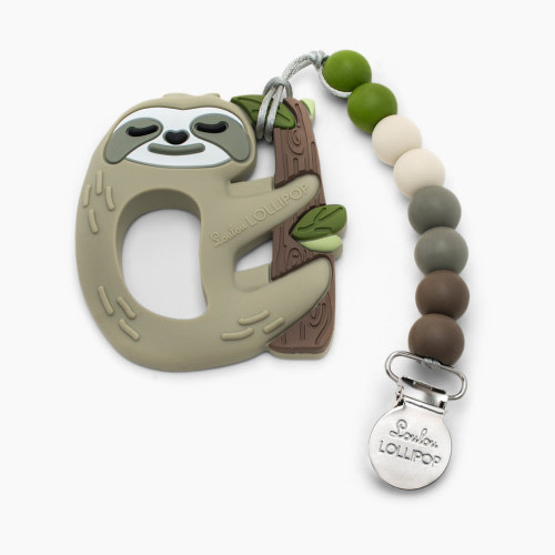 Loulou Lollipop Silicone Teether with Metal Clip - Sloth
