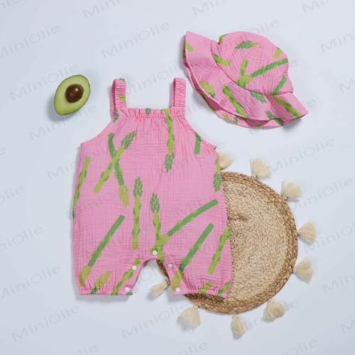 Baby Asparagus Print Jumpsuit with Hat