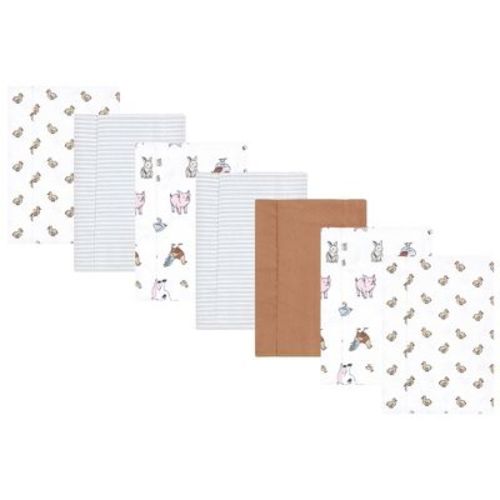 Luvable Friends Hudson Baby Cotton Poly Flannel Burp Cloths 7pk, Farm Pals