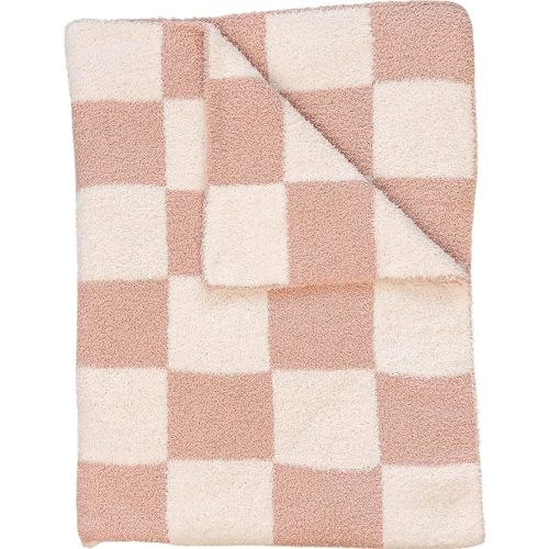 Mebie Baby Pink Checkered Plush Lovey Blanket 15x20 - Soft, Lightweight, Breathable | Available in Three Sizes