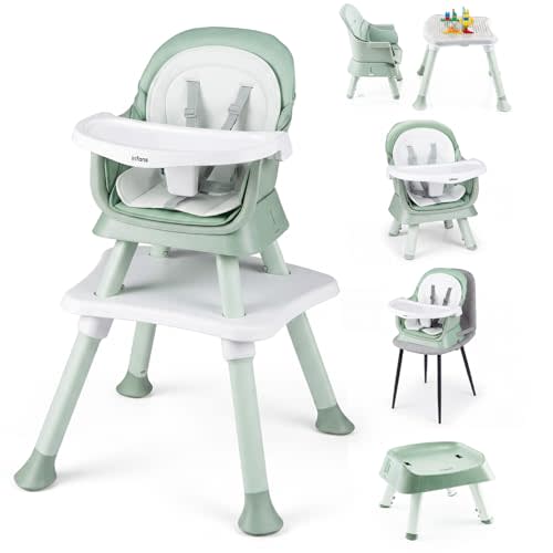 INFANS 8 in 1 Baby High Chair for Babies and Toddlers, Booster Seat | Convertible Building Block Table Chair Set, Kids Stool Infant Dining Chair with Removable Tray Double Seat Cover