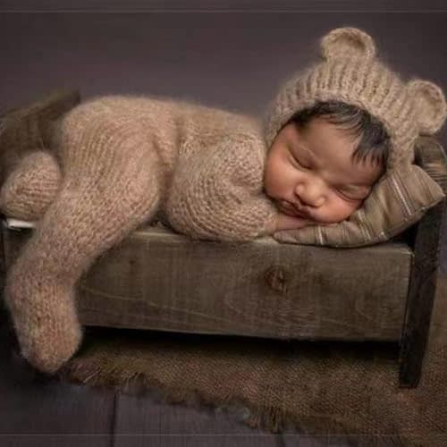 Lgvhydh Newborn Baby Photography Props Outfits Cute Bear Hat Romper Set Infant Baby Boy Girl Photoshoot Props Costume 
