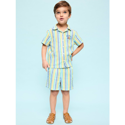 Textured Embroidered Shirt and Shorts Set for Toddler Boys