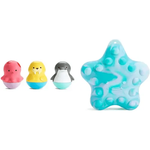 Munchkin® Bath Bobbers Mold Free Baby Bath Toy Set with Octopus/Walrus/Dolphin + Pop SquishTM Popping Starfish Bath Toy