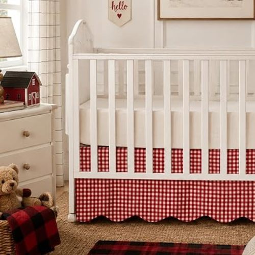 Brandream Scallop Edge Cotton Crib Skirt, Baby Boy Girl Toddler Bedskirt