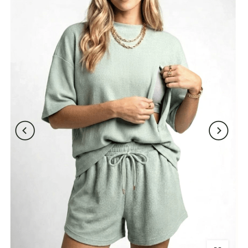 Waffle Knit Zip Nursing Lounge Set (Sage, Medium)