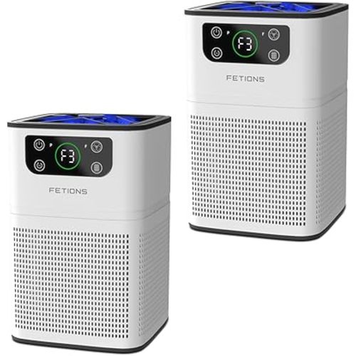 Air Purifier for Bedroom Home, FETIONS Air Cleaner with Fragrance Sponge Sleep Mode 3-in-1 Filtration System, Compact with H13 HEPA Filter for Pet Dander Pollen Smoke Dust Odor,White,2 Pack