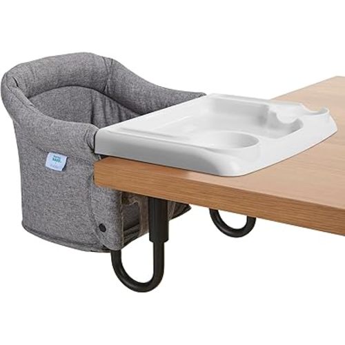 Evolur Clamp-On Comfort Table Chair, Portable Clip-On High Chair for Babies & Toddlers (6–36 Months), Removable Washable Seat Cover, Dishwasher-Safe Tray, Foldable Design with Carry Bag – Gray