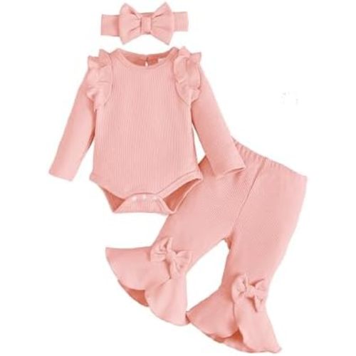 SUNNY PIGGY Conjunto de ropa para bebé recién nacido, mameluco con volantes, textura de punto, para otoño e invierno