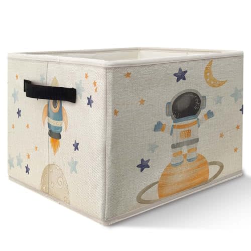 Likjad Space Nursery Storage Bins Basket, Toybox for Boys Room, Cosmic Astronaut Rocket Planet Collapsible Fabric Storage Box Organizer for Bedroom Bathroom Clothes Books Toys