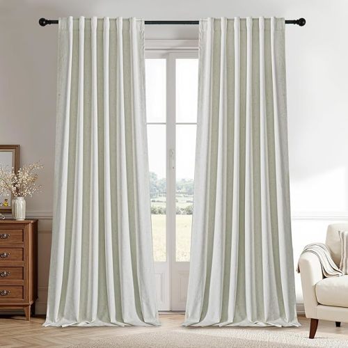 StangH Full Blackout Curtains for Living Room, Neutral Energy Efficient Bedroom Curtains for Privacy Vertical Noise Reducing Farmhouse Home Decor for Home Office, Heather Ivory, W52 x L96, 2 Panels