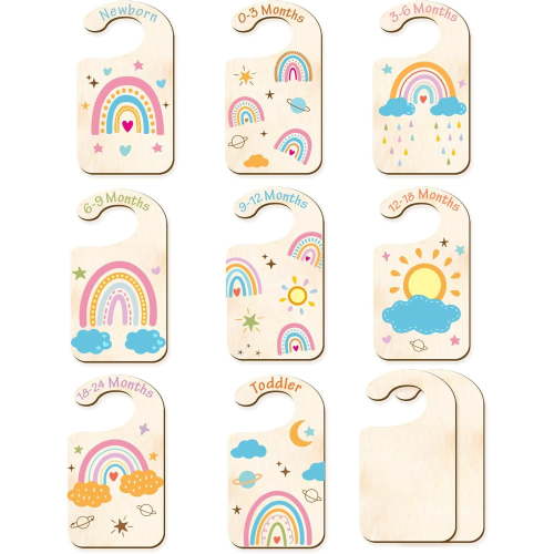 8Pcs Rainbow Wood Baby Wardrobe Dividers Nursery Decor from Newborn to 36 Month Hanger Seperaters Baby Closet Organizers Nursery Infant Wardrobe Hangers Divider for Newborn Shower DIY