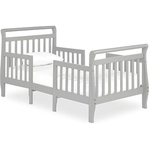 Dream On Me Emma 3-in-1 Convertible Wooden Toddler Bed in Steel Grey, Baby Safety Alliance Certified, Low-to-Floor Design, Solid Pinewood with Safety Rails