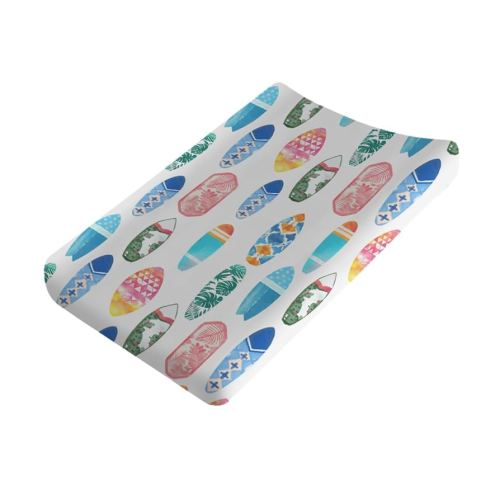 Colorful Surfboards Baby Changing Pad Covers for Boy Girl 32''x16'' Hawaiian Tropical Beach Surfing Fitted Diaper Change Table Mats Boho Summer Ocean Sports Soft Nursery Cradle & Bassinet Sheets