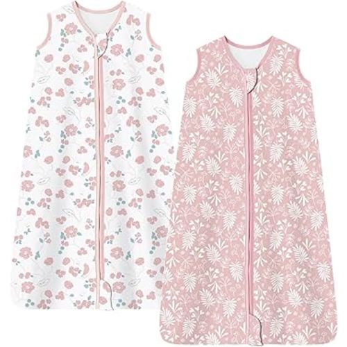 Baby Sleep Sack 6-12 Months 0.5 TOG, 100% Cotton Baby Wearable Blanket with 2-Way Zipper, Infant Toddler Sleeping Sack for Newborn Boys and Girls, Flowers & Leaves