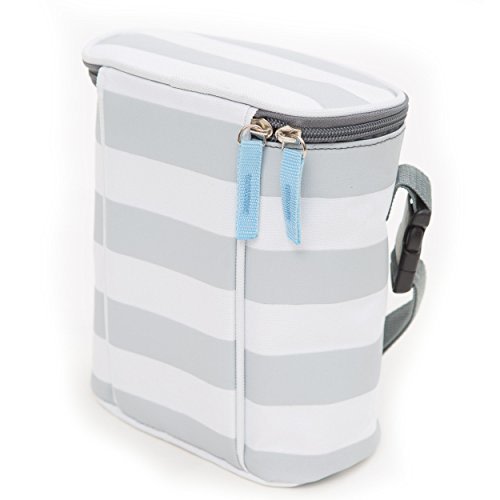 Bula Baby Insulated 2 Bottle Tote Bags Keep Baby Bottles Warm or Cool - Grey Stripe