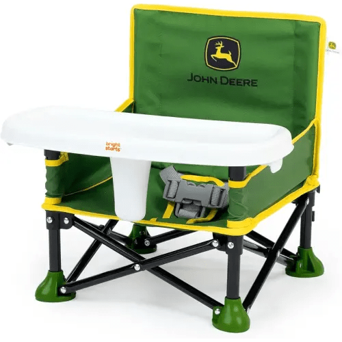 Bright Starts John Deere Pop 'N Sit Portable Booster Chair, Floor Seat, Indoor/Outdoor Use, Compact Fold, Green and Yellow, 6 Mos - 3 Yrs