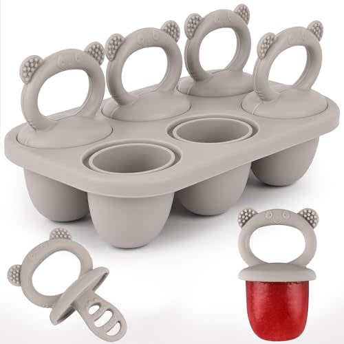 Sakolla Baby Popsicle Molds Mini 6-Cavity Silicone Ice Pop Mold with Sticks Breastmilk Popsicle Molds for Teething Relief Toddler Popsicle Mold for Ice Cream Frozen Yogurt and Fruit Juice (Grey)