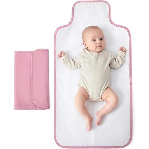 GYMFITS Portable Changing Pad Travel Pink - Waterproof Compact Diaper Changing Mat with Built-in Pillow - Lightweight & Foldable Changing Station, Newborn Shower Gifts